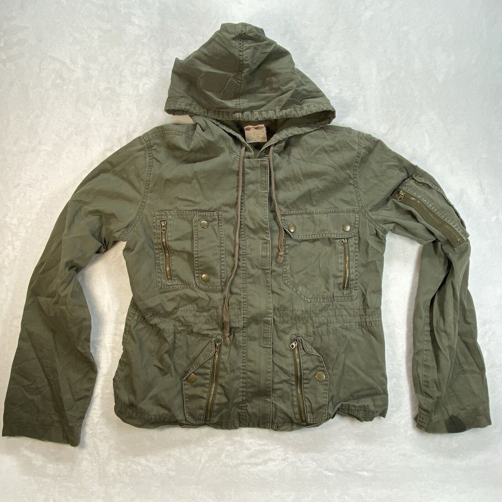 Free People Distressed Military Utility Jacket Womens M Full Zip - flaw